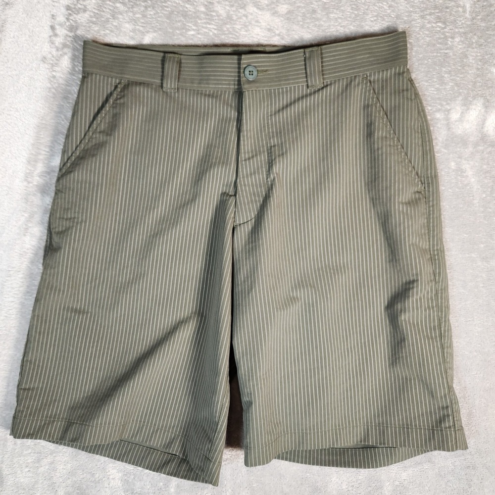 Under Arumour Golf Shorts Men's 34X11 Green Striped Heatgear Loose Nylon Stretch